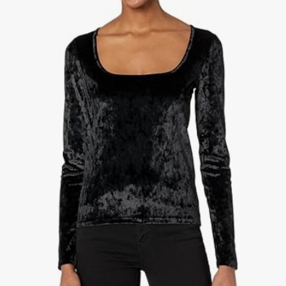 Vince. Black Velour Square Neck Long Sleeve Blouse Top, size M - Picture 1 of 8